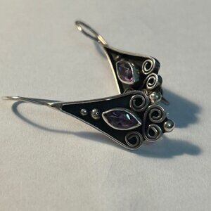 Vintage Bali Style Sterling Silver Amethyst Earrings
